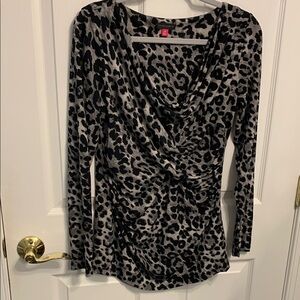 Vince Camuto Leopard Print Long Sleeve Blouse size M Wrap Style